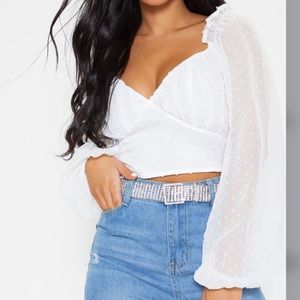 White Mesh Chiffon Sweetheart Crop Top